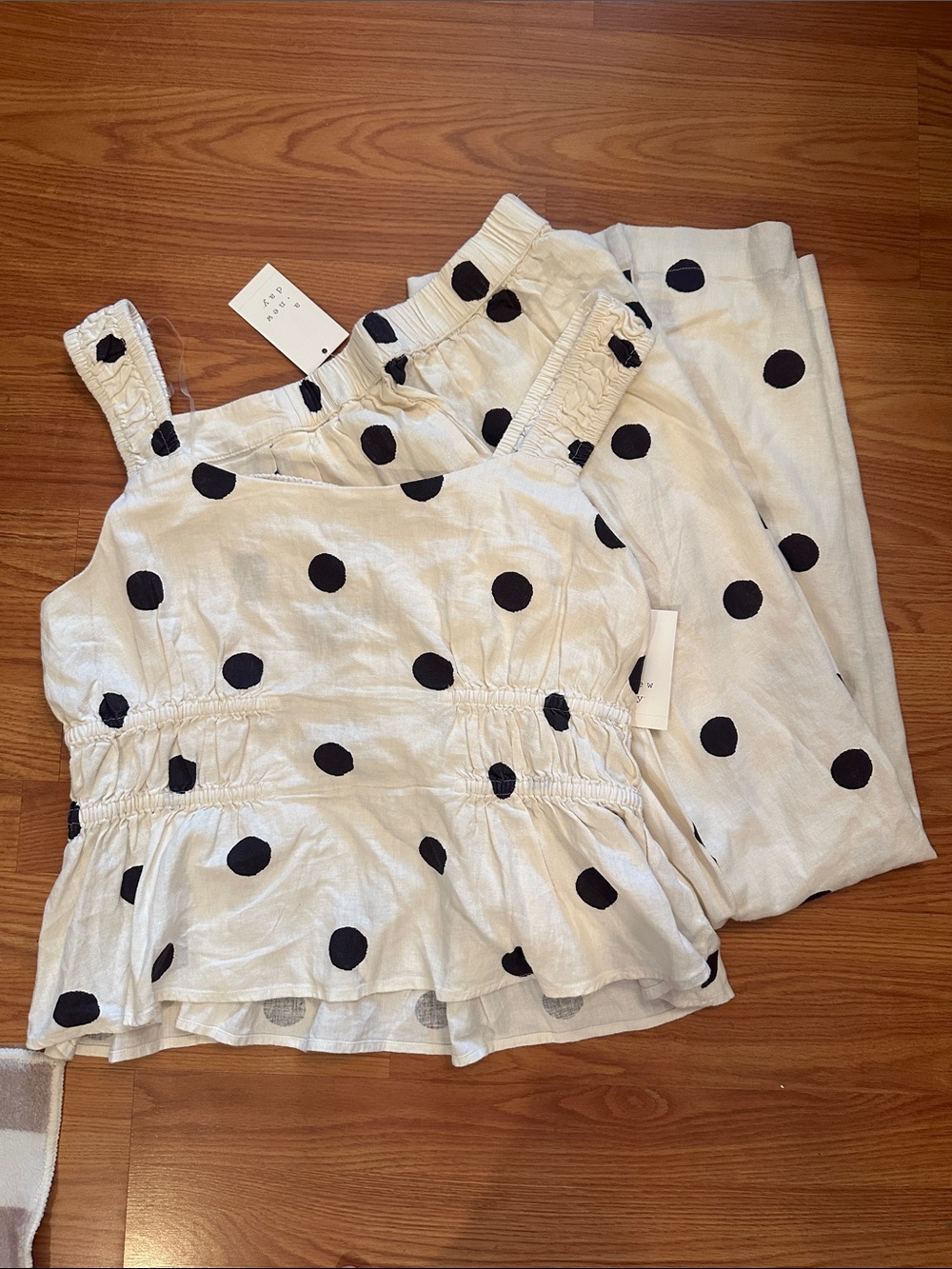 a new day White with Black Polka Dot Straight Leg Jumpsuit Set